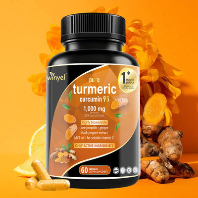 Premium Turmeric Curcumin Supplements 1000mg - Great Absorption Rate - Supports Heart, Brain And Joint Health - 60 Capsules